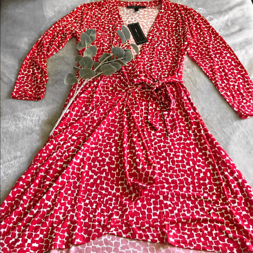 BCBG Red/white wrap dress